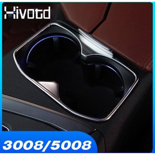 Hivotd for peugeot 3008 GT/5008 GT car Interior cup holder stainless steel modifying frame finish styling accessories 2018-2021