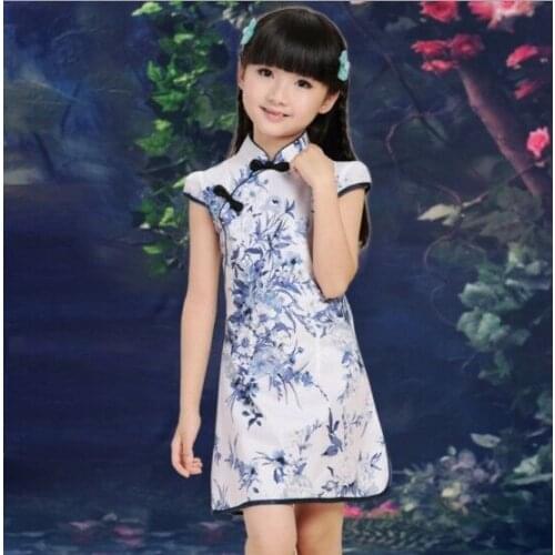 Kid Child Girls' Summer Cotton Dress Cheongsam Short Sleeve Knee Length Printing Fashion Chinese Style Retro Trend