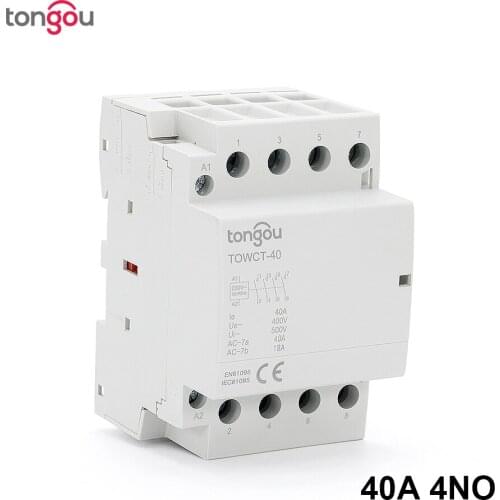 Din Rail Mounted Household Modular AC Contactor for Smart Home House Hotel AC220V 50/60 4P 40A 4NO
