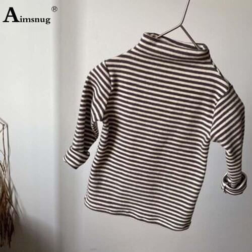 Long Sleeve Fashion Stripes Long Johns Kids Mock Neck Shirt Unisex Girls Boys Casual Pullovers 2021 Autumn Children Knitted Tops