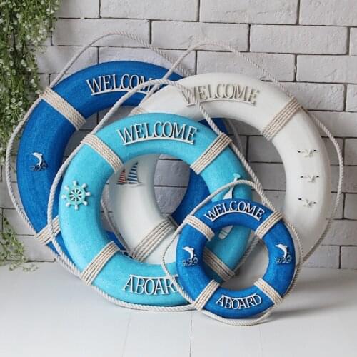 Welcome Wall ornament Life Buoy Foam Aboard Nautical Life Lifebuoy Ring Boat Wall Hanging Mediterranean Style Home Decoration