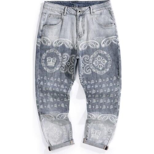 Men Jeans Stretch Capris Pants 2021 New Harem Pants Trend Patterns Deinsger Streetwear Wide Leg Mens Clothing Cropped Trousers