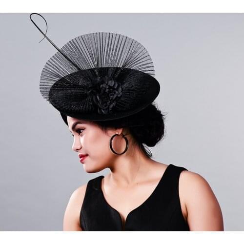 Elegant Dotted Mesh Bridal Wedding Hats And Fascinators For Woman Party Feather Veil Headdress Vintage Tocados Sombreros Bodas