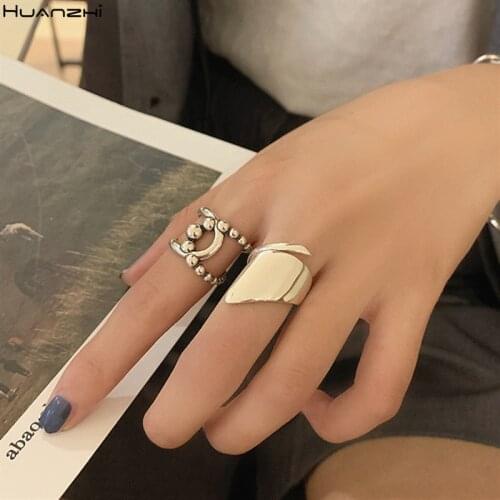 HUANZHI 2020 New S925 Silver Color Geometric Irregular Glossy Cross Ring Twist Personality Index Finger for Women Girl Jewelry