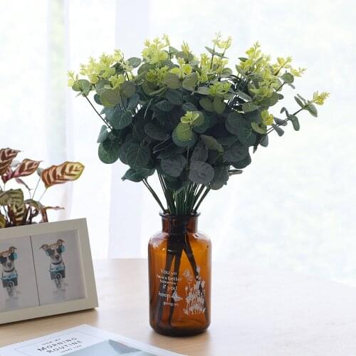 48cm Artificial Leaves Branch Retro Green Silk Eucalyptus Leaf for Home Decor Wedding Plants Faux Fabric Room Decoration