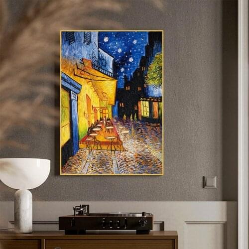 Van Gogh Painting Artwork Night Outdoor Cafe Canvas Poster Wall Art Pictures Decoration For Living Room Prints Wall Painting