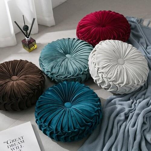 1Pc Creative Soft Round Pumpkin Shape Seat Cushion Solid Color Insert Filling Pleated Pillows for Home Car Office Sofa Chair