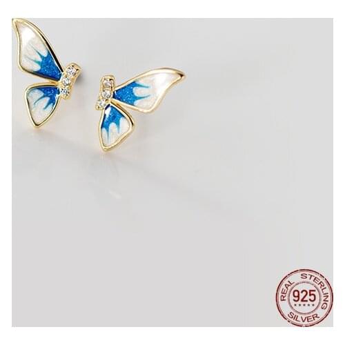 LKO 925 Sterling Silver Jewelry High Quality Crystal Zircon Simple Wing Butterfly Stud Earrings For Women 2021 New Fashion