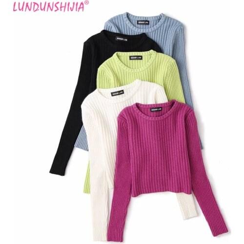 LUNDUNSHIJIA 2020 New Spring Autumn Candy Colors Womens Sweater Cute Short Fashion Pullovers Top Female Sweater