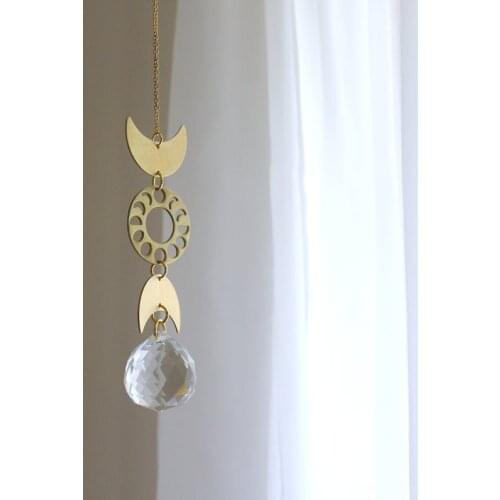 Moon Crystal Sun Catcher - Boho Home Decor -Gypsy Celestial Gifts for new House- Moon Sun Catcher,Occult Decor