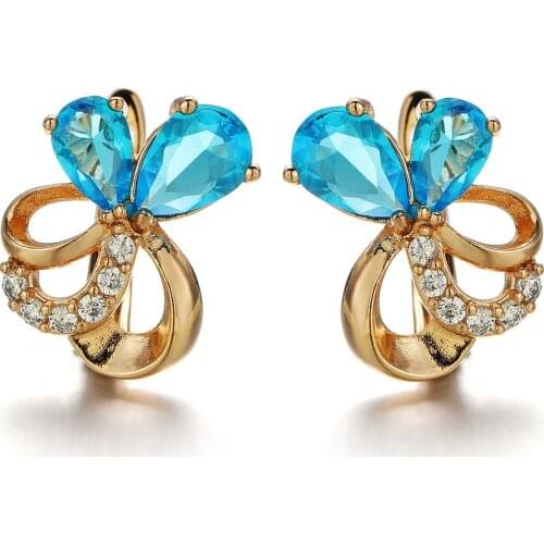 Harong Copper Small Stud Earring Women Party Charm Jewelry Cube Zircon Rhinestone Earrings Piercing Green Stone Stud Hot Sale