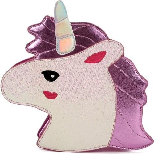 Fashion personality trend of laser sequins Unicorn shape shoulder bag handbag pink & blue ladies purse crossbody messenger bag