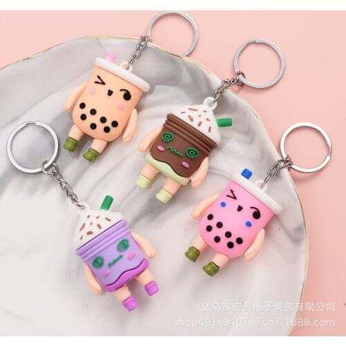 Cartoon cute milk tea cup key chain men and women car key chain couple bag pendant pendant free shipping