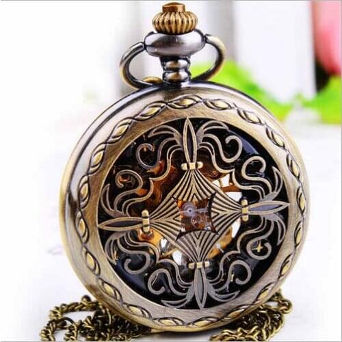 Vintage luxury Chinese knot mechanical hand wind Hollow black face Men And Woman pocket watches