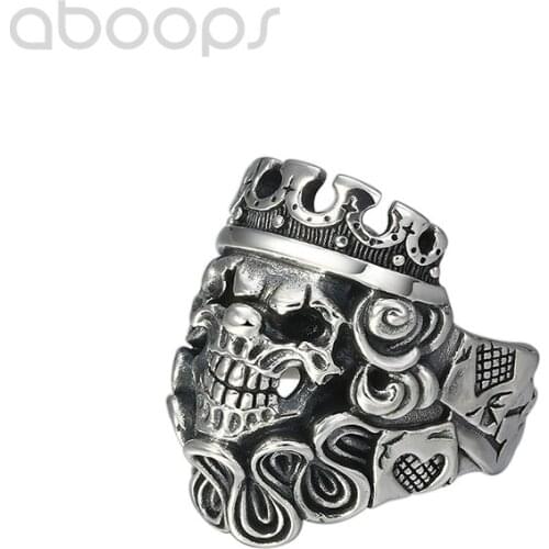 Punk 925 Sterling Silver Joker Skull Ring for Men Boys,Adjustable Size 8.5-11,Free Shipping