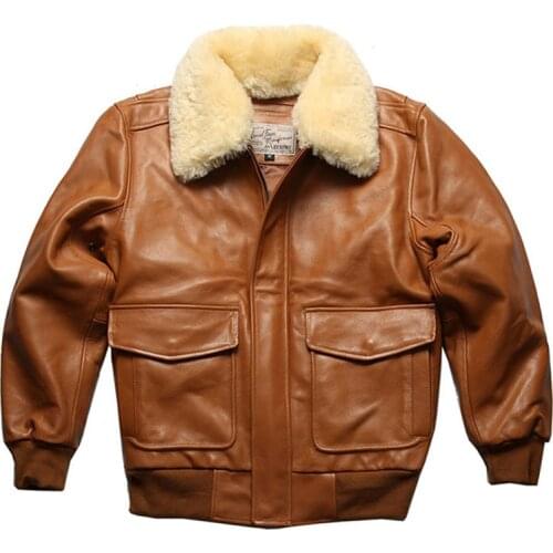 2021 Flight Suit Genuine Leather Jacket Wool Collar Real Leather Jacket Men Winter Sheepskin Coat Pilot Bomber Jacket