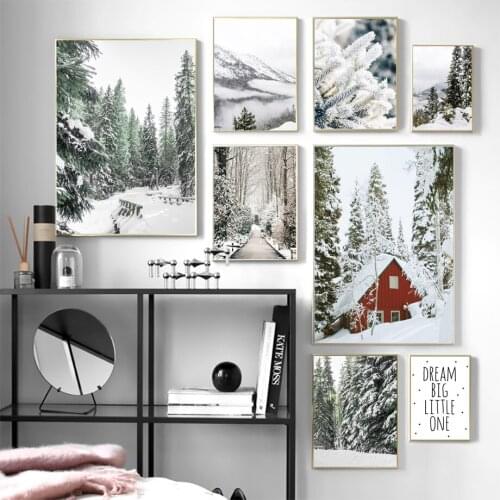 Snow Mountain Forest House Bridge Wall Art Canvas Painting Nordic Posters And Prints Wall Pictures For Living Room Home Decor