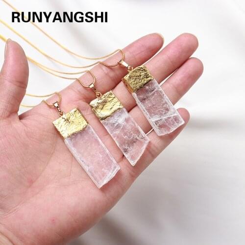 Natural gypsum Stone Pendant White calcite Plaster stone Nitrite crystal jewelry Gold Plated inlaid Pendant
