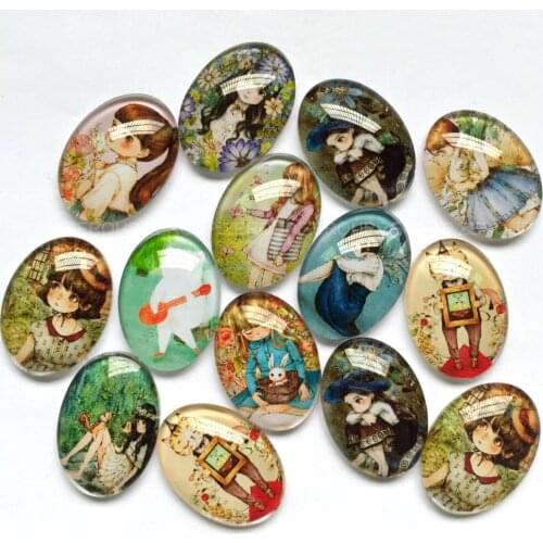 ZEROUP 13x18mm oval glass cabochon pictures mixed pattern fit base setting for jewelry embellishment flatback 50pcs/lot TP-311-O