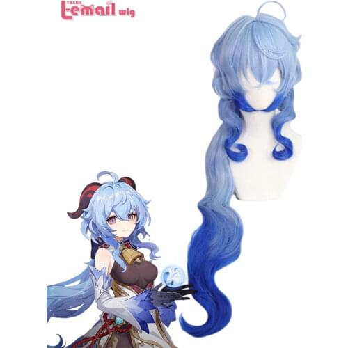 L-email wig Genshin Impact Cosplay Wigs Ganyu Cosplay Wig Gradient Blue Long Wig Heat Resistant Synthetic Hair + Free Wig Cap
