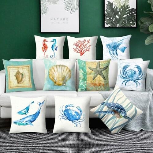 Ocean cushion cover Sofa Couch Cushion Cover Bright Summer Ocean Animal Home Decor Seahorse whale pillow covers decorative