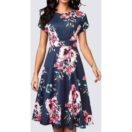 Casual Women Small Fresh Print Dress Elegant Sweet Party A-LINE Prairie style Dress 1HA102