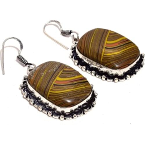 Rainbow Calsilica , Silver Overlay on Copper Earrings ,52 mm , E4529