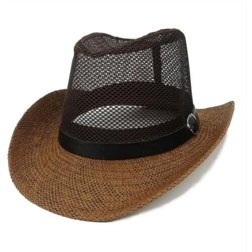 Mesh Splicing Breathable Men Sun Protection Cowboy Hat Shading Big Brim Fashion New Beach Hat Summer Cap