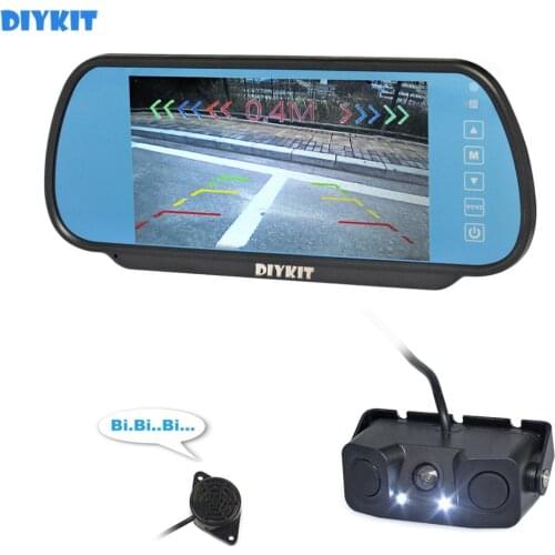 DIYKIT Video Parking System 7" Car Rear View Mirror Monitor Waterproof Parking Radar Sensor Rear View Car Camera