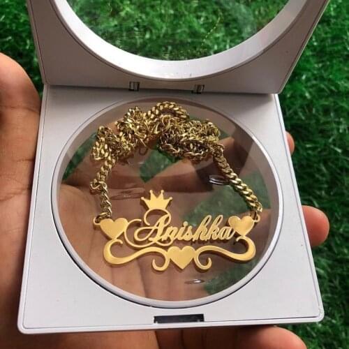 Noelia Fashion Custom Name Necklace Personalized Heart and Crown Pendant Necklace Stainless Steel Multi-Name Custom Jewelry