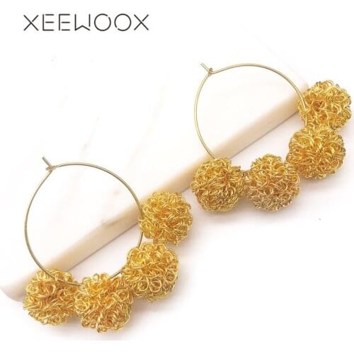 XEEWOOX 2019 New Metal Punk Fashion Design Gold Color Hollow Iron Ball wire Ball Pendant Hoop Earring Women jewelry Gift