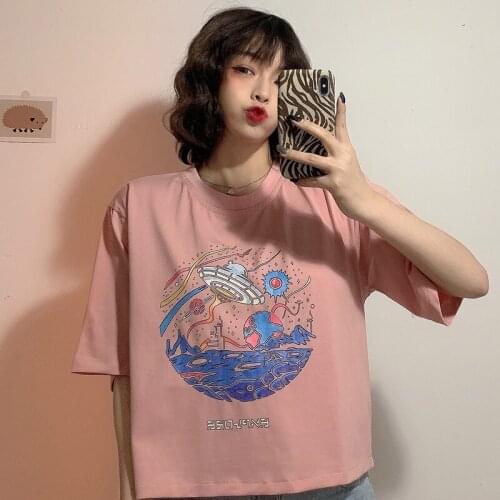 Women Harajuku T-shirts New Summer Letter Print Hip Hop Loose T-shirt Girls Student Streetwear