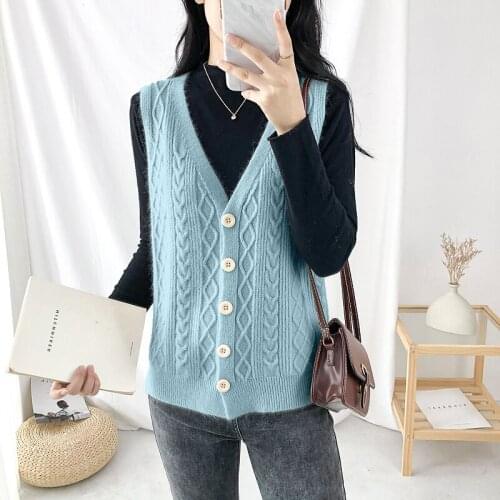 #2458 Blue White Beige Sweater Vest Women V Neck Single Breasted Womens Knitted Vest Waistcoat Cardigan Knitted Vest Sleeveless