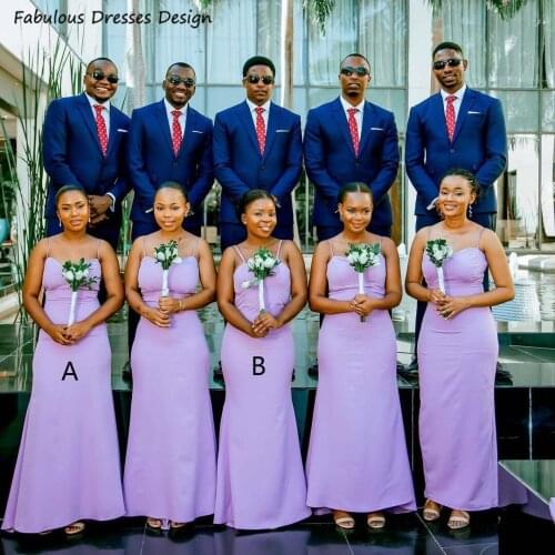 Simple Long Mermaid Bridesmaid Dresses Lavender Spaghetti Strap Backless Wedding Party V-neck Robe De Soirée De Mariage