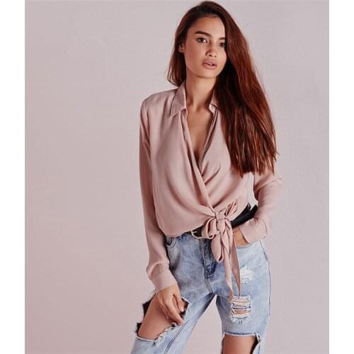 2019 new European womens dress with v-neck sexy short long-sleeve shirt blouses