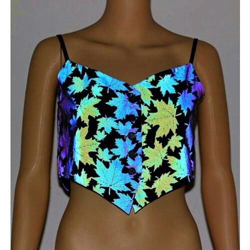 Maple Leaf Reflective Colorful Women Tank Tops Cropped Sleeveless 2021 Spring Fashion Vest INS Reflect Light Mujer Camisetas
