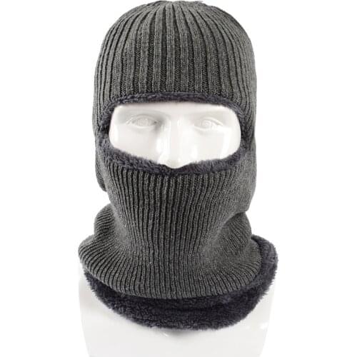 Winter Warm Mask Knit Hat Plus Velvet Thicken Thermal Fleece Cap Men Outdoor Riding Climbing Fishing Hiking Windproof Fleece Hat
