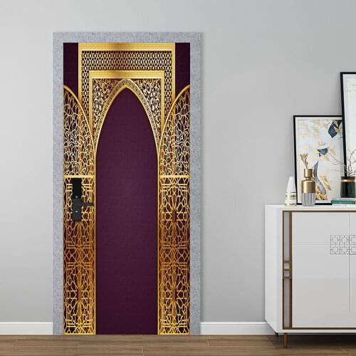 Muslim Style Golden Door Frame Art Mural Sticker Home Decor Bedroom Living Room Door Wall Stickers Self-adhesive PVC Wall Poster