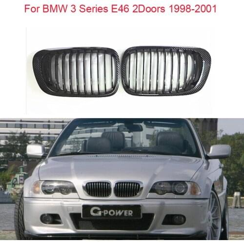 For BMW 3 Series E46 2Doors 1998-2001 1 Pair Car Styling Real Carbon Fiber Front Bumper Kidney Grill Grills 1 Slat Racing Grills