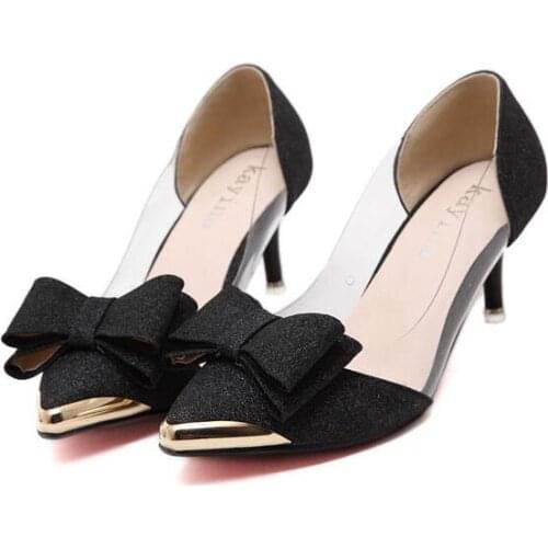 2021 new fashion all-match thin high heels pointed shallow mouth stiletto breathable bow shoes ladies high heels