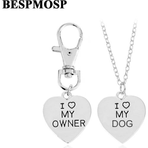 24Set/Lot "I Love My Dog, I Love My OWNER" Heart Pendant Necklace Keychain Keyring Dog Owner Pet Animal Jewelry Charms