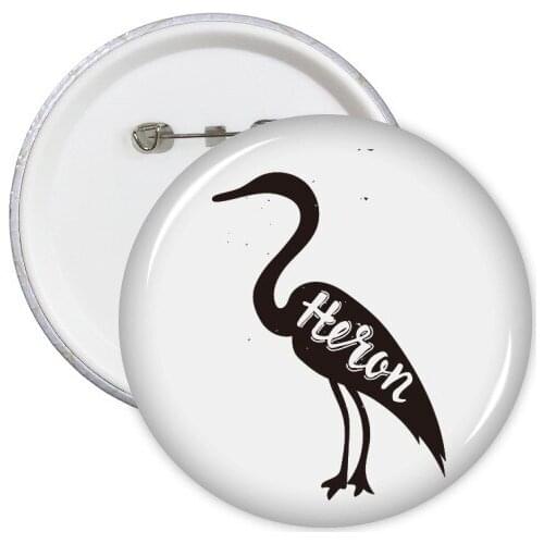 Grey Heron Black And White Animal Round Pins Badge Button Clothing Decoration Gift 5pcs