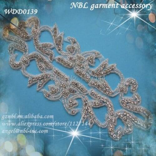 Beaded rhinestone applique for wedding evening dress iron on WDD0139