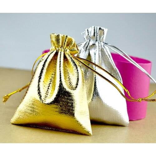 Free Shipping 50pcs/Lot 9x12cm Silver&Gold Plated Satin Gift Bags Jewelry Bag Chritsmas Party Favor Candy Packaging Bag Pouches