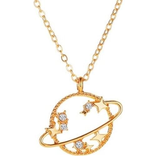 Korean Fashion Zircon Hollow Planet Universe Pendant Necklace for Women Charm Choker Neck Chain Wedding Jewelry Girls Gift New