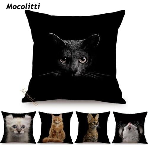 Animal Portrait Pattern Pillow Case Pet Cat Cute Kitten Decoration Kids Room Sofa Bed Cotton Linen Square Cushion Cover Cojines