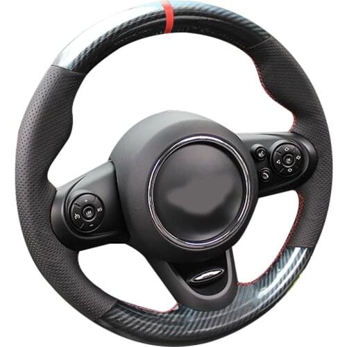 5D Carbon Fiber&Hole Leather Steering Wheel Hand Sewing Wrap Cover Fit For Mini Cooper 2016