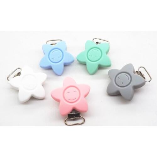 Chenkai 10PCS BPA Free Silicone Flower Clip DIY Cartoon Smile Face Star Baby Pacifier Dummy Teether Holder Sensory Toy Clips