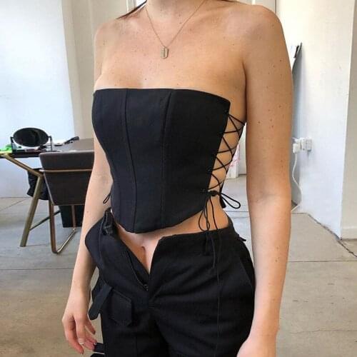 CHRONSTYLE Tank Crop Top Clubwear Streetwear Women 2020 Sexy Party Chest Wrap Corset Bandage Strapless Off Shoulder Lace-up Vest