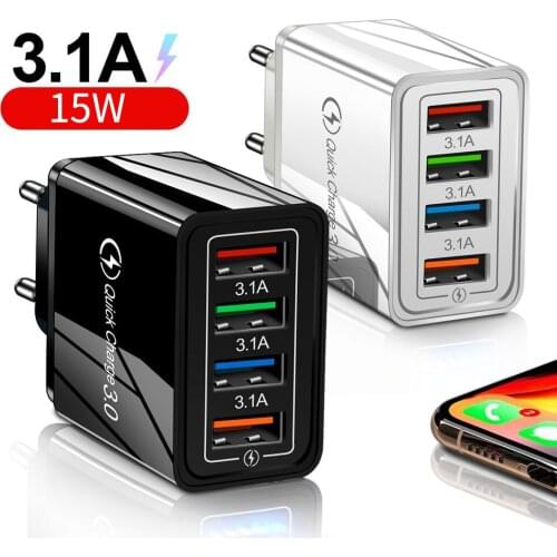 4 USB Port Colorful Charger Travel Charging Head Induction Charger USB Quick Mobile Phone Charger Phone Adapter